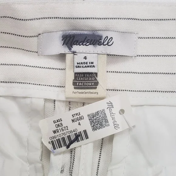 Madewell Superwide-Leg Trouser in Pinstripe Linen Blend Womens 4 Ivory Black - Picture 2 of 16